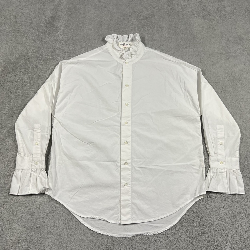 Alex Mill Easy Ruffle Shirt Womens XS White Paper Poplin Button Up Long Sleeve